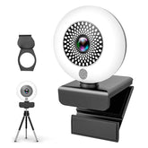 Auto Focus Webcam with Ring Light & Tripod & Microphone Adjustable Brightness,USB Computer Webcam for PC Video Conference/Call/Teaching/Game,Laptop